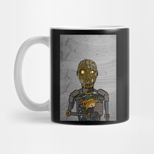 Cypherbot - Steampunk Robot with Glass Eyes and Waves Glyph Mug